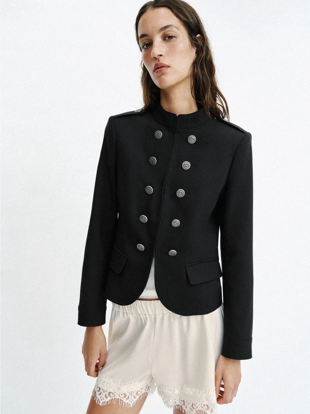 NWT Zara Women’s Collection Fitted Jacket with Shoulder Pads  Buttons Small 2811